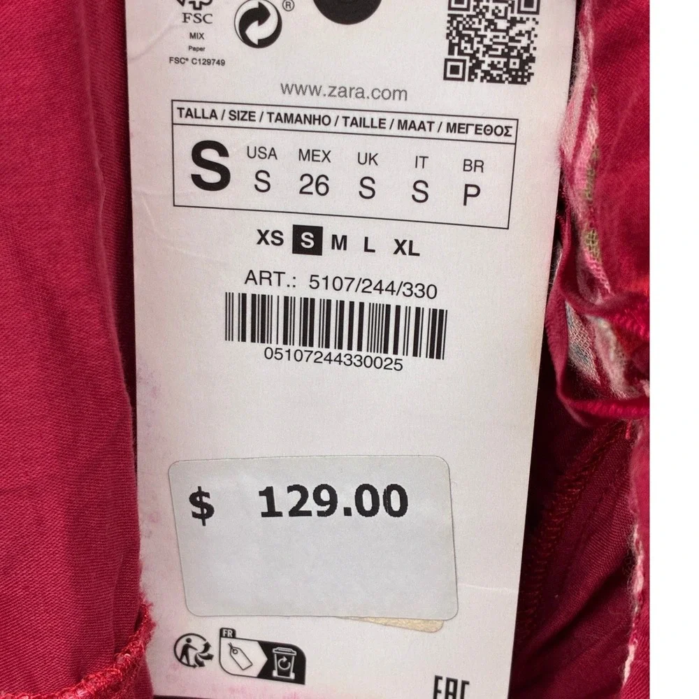 Zara Boho Tiered Floral Halter Maxi Dress Womens S Red Pink Mixed Print NWT - Picture 7 of 10